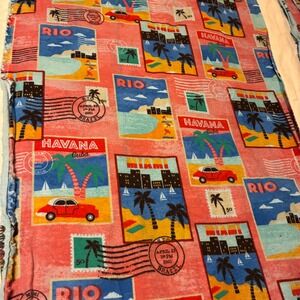 Joann Snuggle Fabric Havana Miami Travel Vacay Pink Flannel Cotton 40"x 5.75 yds